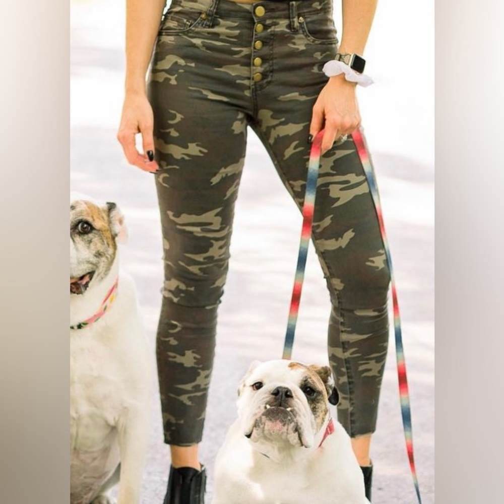 Kut High Rose Ankle Skinny camo jeans.  Button fly